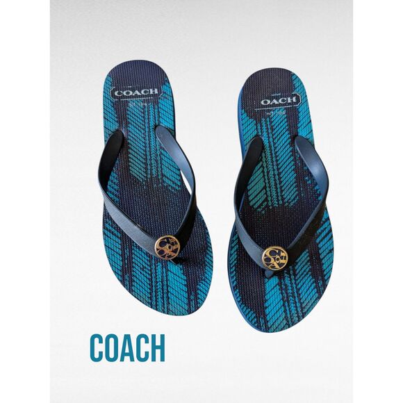 Coach Authentic Flip Flop Teal Thong Flip Flop Sandals  Sz 5-6 - Picture 1 of 9